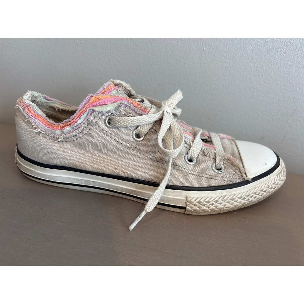 Girls Converse Chuck Taylor All Star Low Top Frayed Edge Multi Color Shoes 3 - Picture 4 of 6